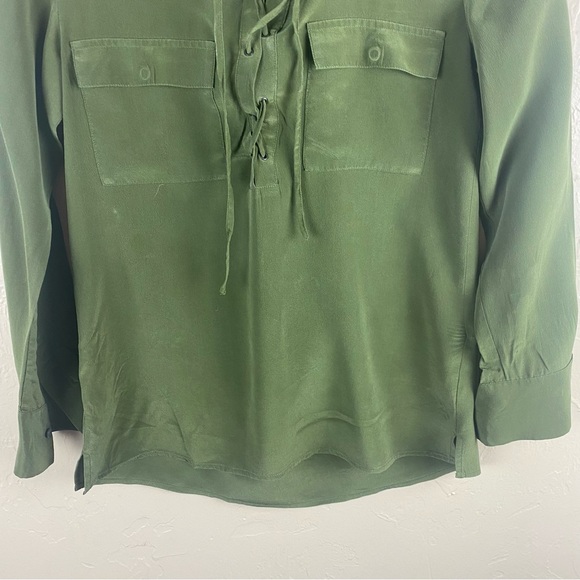 Madewell Olive Green Silk Lace-up Blouse Top XXS - Picture 7 of 10
